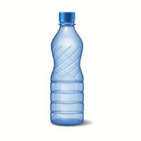 Illustration of blue plastic bottle displaying grid pattern design set against white background. Ideal for concepts of hydration and sustainable packaging. vector