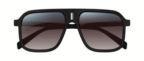 Illustration of sleek black sunglasses featuring dark gradient lenses. Design showcases modern aesthetics with a minimalistic frame ideal for fashion enthusiasts. vector