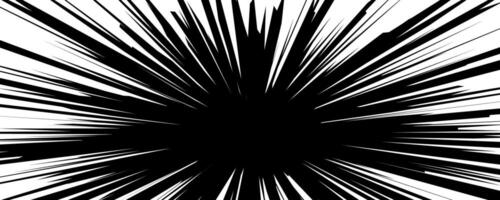 Abstract black and white image depicting dynamic radial burst lines extending outward against a white background, creating a sense of energy and movement. vector
