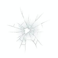 Illustration of a round crack formed in glass surface. Jagged lines radiating from center create striking visual effect on white background. vector