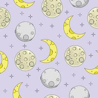 seamless pattern with a theme of various moon shapes on a light purple background vector