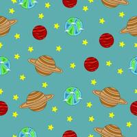 seamless pattern with planet theme, cute cartoon with flat style vector