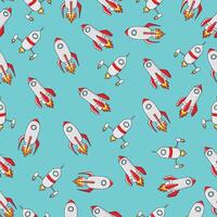 seamless pattern space rocket theme with flat style vector