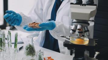 A person in a lab coat holding a piece of food video