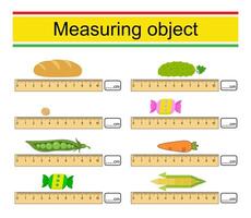 Worksheet for preschool kids. Measuring the length of objects with a ruler. vector