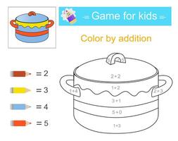 Color by addition. Math activity for kids. Developing numeracy skills. Number range up to 10. illustration vector