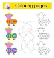 Educational game for children. Go through the maze and color an animal according to the pattern. vector