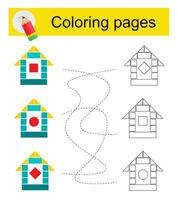 Educational game for children. Go through the maze and color a cartoon house according to the pattern. vector