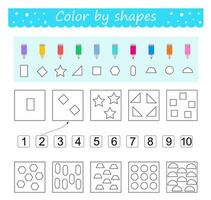 Coloring pages. Color by shapes. Learn numbers with geometric shapes. illustration for children education. Flat design vector