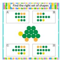 Logic puzzle for children. Find the correct set of cartoon turtle. Answer is D. vector