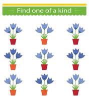 Educational game for kids. Need to find one of a kind flower pot. Visual intelligence. vector