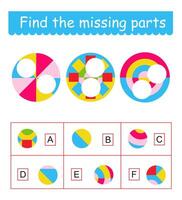 Fun puzzle game for kids. Need to connect the missing part. vector