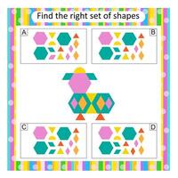 Logic puzzle for kids. Find the correct set of cartoon animal. Answer is C. vector