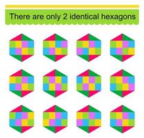 Fun puzzle game. Need to find two identical hexagons. Task for development of attention and logic. vector