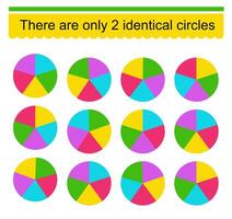 Fun puzzle game for kids. Need to find two identical circles. Task for development of attention and logic. vector