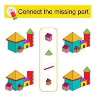 Connect the missing part. Attention task for kids. Cartoon house. vector