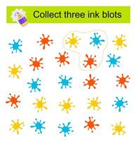 Puzzle game for kids. Collect the three ink blots. vector