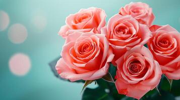 Elegant Pink Roses Bouquet Close-Up with Soft Background photo