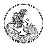 Long Haired Mermaid Sitting in the Vast Ocean Beautiful and Elegant vector
