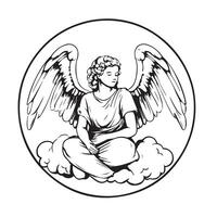 Angel And Cloud image. Black and white Angels In Clouds Image. vector