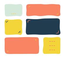 Doodle color shapes and frames for social media with punctuation marks for quote. Abstract isolated text box. Kids speech bubble blobs for dialog vector