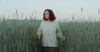 A woman standing in a field of tall grass video