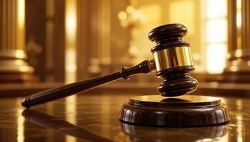 Judge Gavel on Desk under Sunlight. Judge Gavel. photo