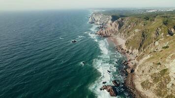Aerial view of cliffs and ocean in portugal video