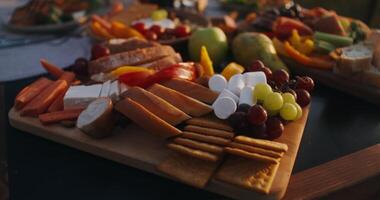 A table with a variety of food on it video