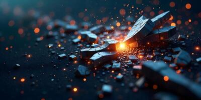 Broken Stone Fragments with Glowing Particles Create a Dynamic Abstract photo