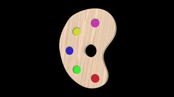 Paint Palette Rotating on a Transparent Background. Seamless Loop. Colors 3D. 4K video