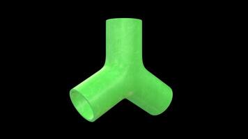 Y Shape Pipe Rotating on a Transparent Background. Seamless Loop. Joint Connector. 4K video