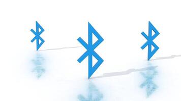 Bluetooth Icons on a Light Reflective Floor. 3D Bluetooth Symbol Animation. 4K video