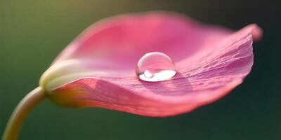 Water Drop on Pink Petal Macro Photography with Serene Background photo