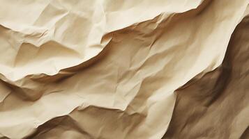 Neutral Beige Crumpled Paper Texture Background with Rough Surface and Shadows photo