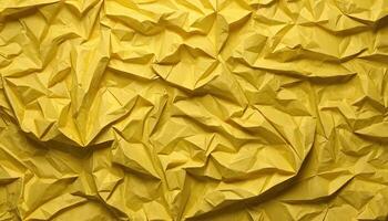 Crumpled Yellow Paper Texture Background with Intricate Folds and Geometric Patterns photo