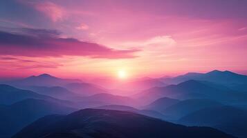 Vibrant Mountain Sunset with Pixelated Texture and Dramatic Pink Skies and Clouds photo