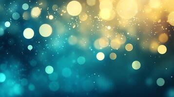 Golden And Teal Bokeh Light Effect Background with Sparkle Texture Holiday Design photo