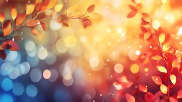 Abstract Autumn Leaves with Bokeh Effect Warm Colors and Sparkles Close Up photo