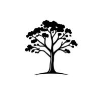 Silhouetted Black Tree Against White Backdrop Detailed Branch Structure with Abstract Foliage, Minimalist vector