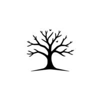 Black silhouette tree with two heartshaped elements, simple minimalist on white backdrop. vector