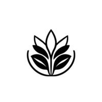 Minimalist Black and White Stylized plant with leaflike elements enclosed in a curved, organic form against a plain white background. vector