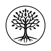 Stylized Black White Tree of Life , Enclosed Within a Circular Frame, Evoking Nature and Growth. vector