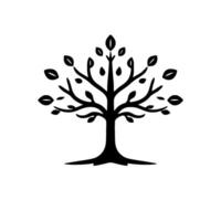 Minimalist Black Tree Silhouette with Leafy Branches and Modern, Symmetrical on a White Background vector