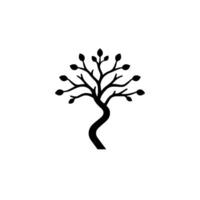 Minimalist Black Tree Silhouette with Delicate Leaves Against a Pure White Backdrop, Suggesting Growth and Simplicity. vector