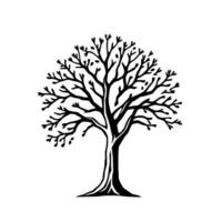 Stylized Black and White Tree Silhouette, Full View, Detailed Branches and Trunk, Isolated on a White Background, Digital Artwork vector