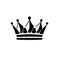A minimalist, highcontrast black and white crown illustration, featuring a stylized with pointed arches, ornate detailing, and a regal appearance, set against a pristine white backdrop. vector