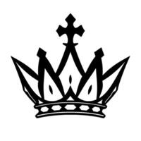 A Bold, Stylized Black and White Royal Crown with Ornate Detailing and Geometric Patterns on a Pure White Background. vector