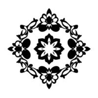 Symmetrical Black and White Floral Motif with Central Starburst in a Circular Diamond Frame. vector