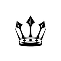 Elegant minimalist black and white crown illustration, featuring a stylized, symmetrical with sharp points and diamond accents, isolated on a plain white background. vector
